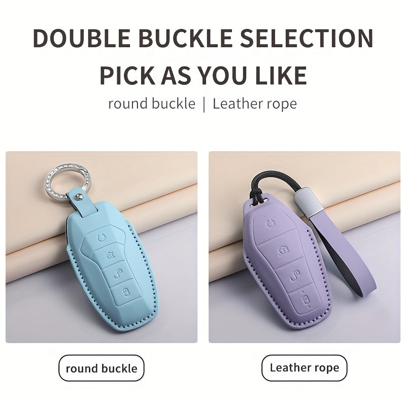 Car Key Cover Leather Case with Diamond Accent for Light Blue Green Purple Models