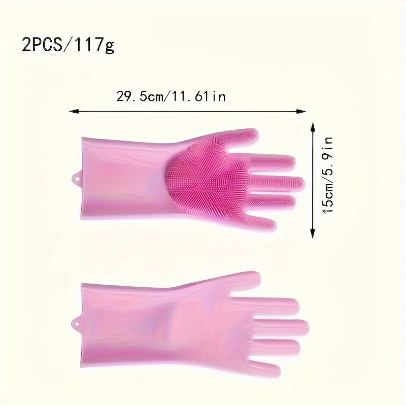 Waterproof Silicone Dishwashing Gloves Set of 2 Pink Blue Lead-Free Kitchen Household