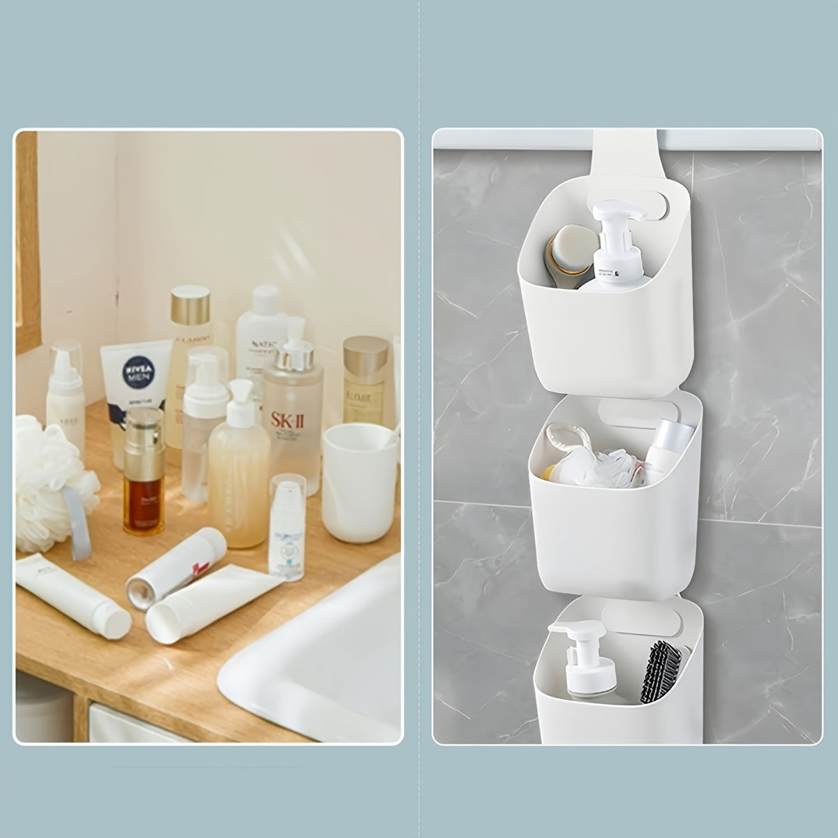 Wall-Mounted Plastic Storage Basket Organizer for Bathroom and Kitchen