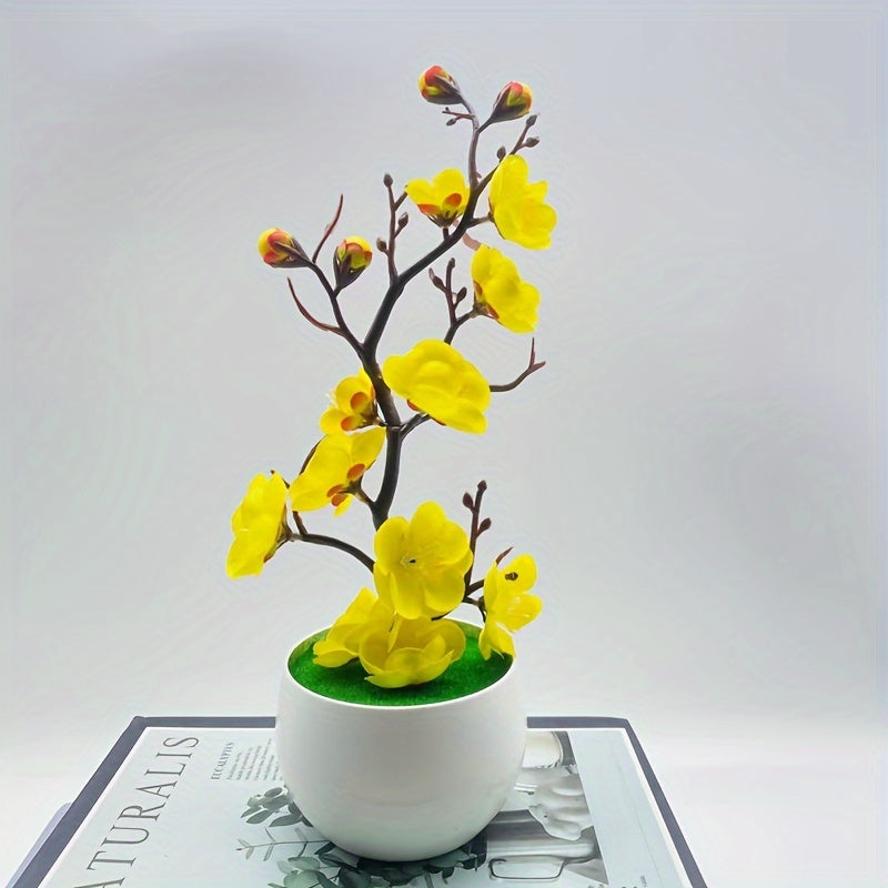Artificial Plant Simulation Potted Bonsai with Plum Blossom and Wax Plum Branches for Home Decor