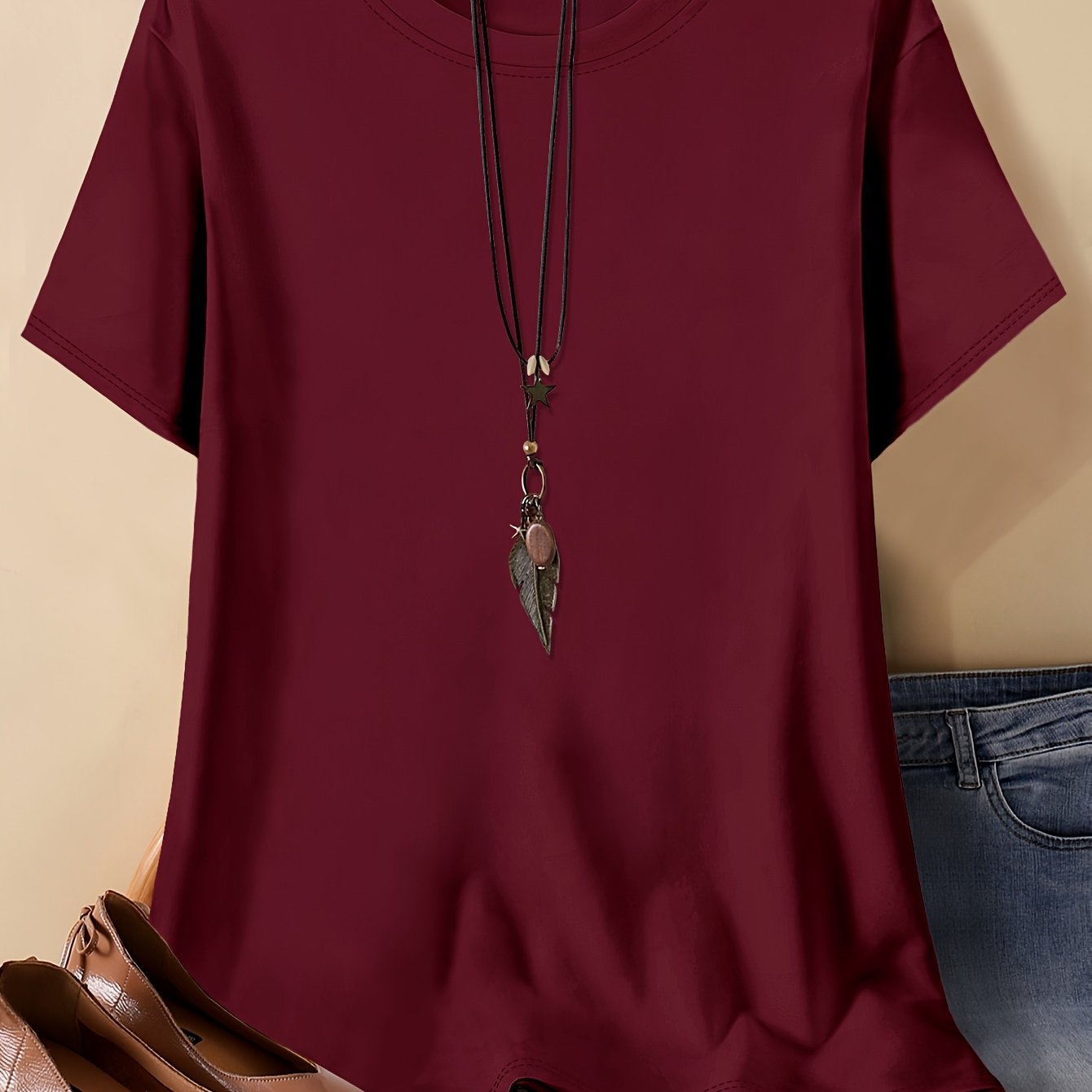 Plus Size Women's Cotton Plain T-Shirt in Black Large