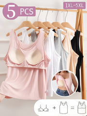 Women's Plus-Size Tank Tops Set with Built-In Bras Breathable Shaping