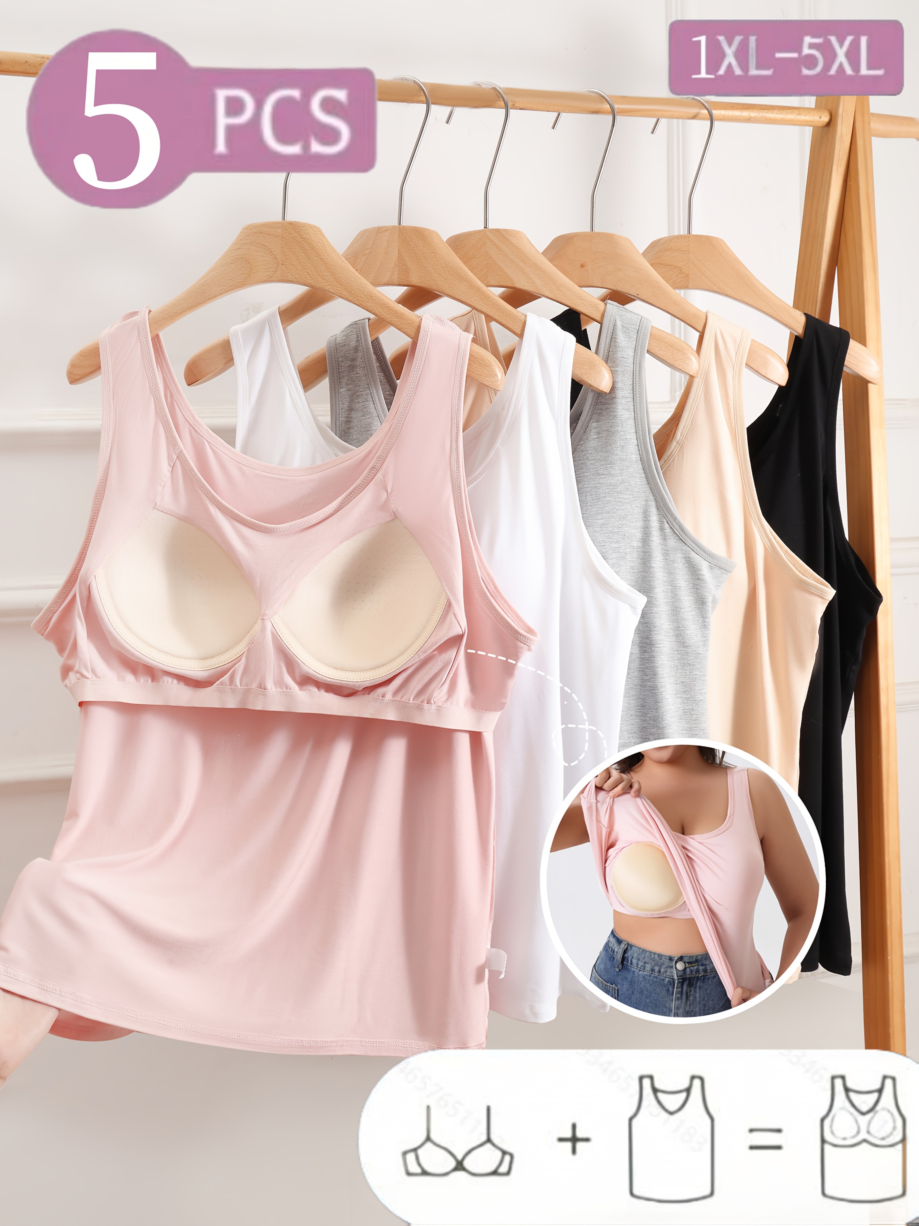 Women's Plus-Size Tank Tops Set with Built-In Bras Breathable Shaping