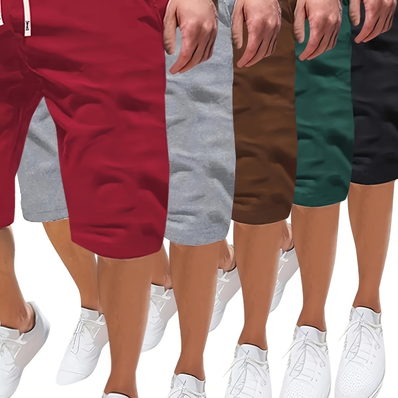 Erkaklar uchun katta o'lchamdagi kundalik shortlar, polyester, chiziqli cho'ntaklar, yengil to'qilgan, qora, burgundy, kulrang, jigarrang, bej