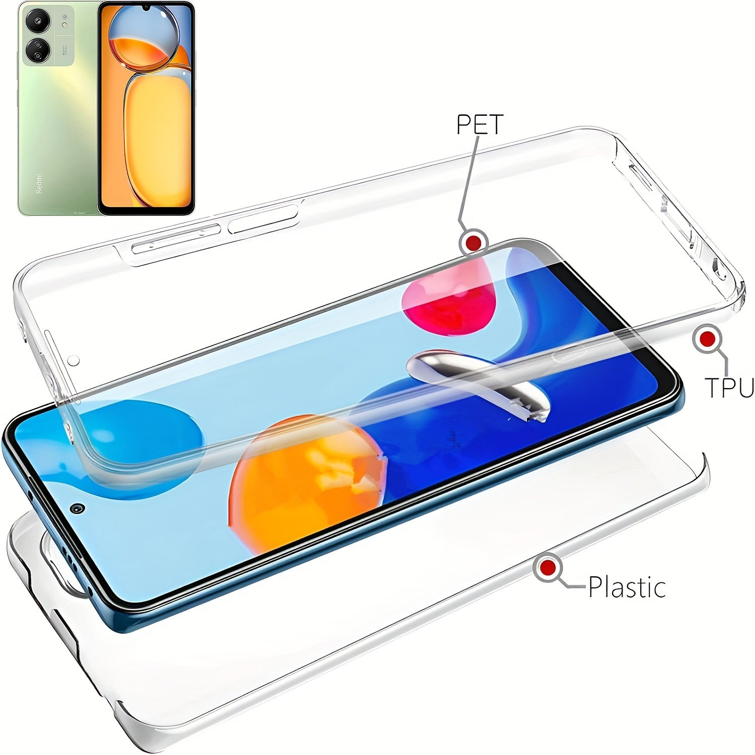 360 Full Body Phone Case for Xiaomi Models with Double Transparent Cover and Screen Protector