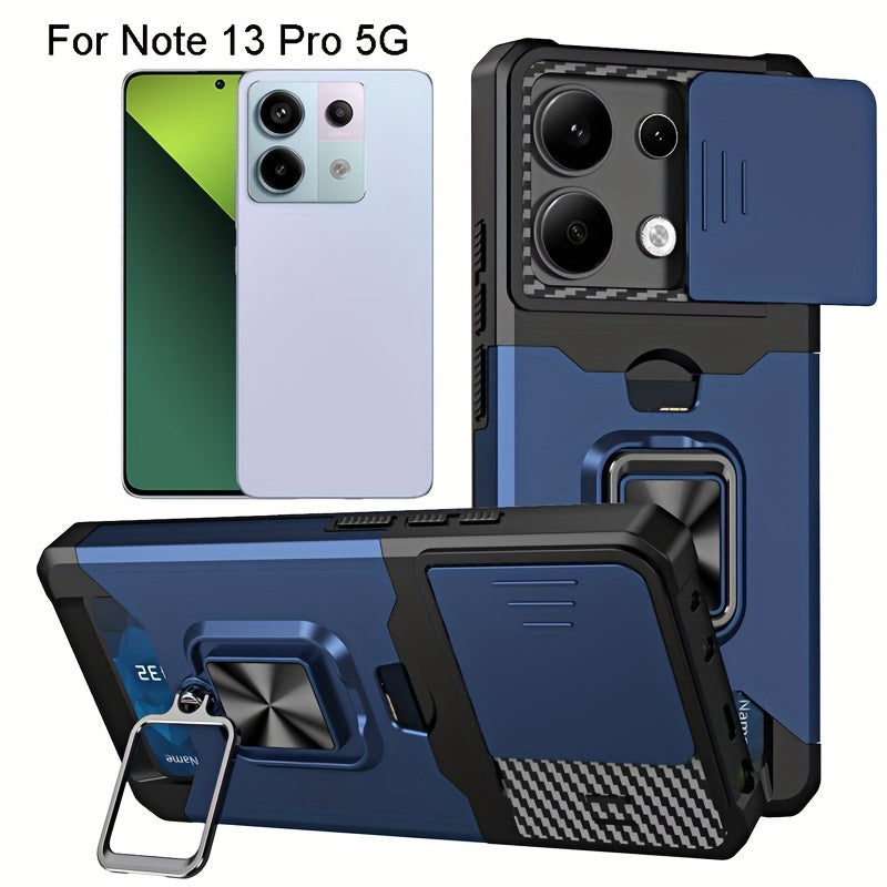 Heavy-Duty Shockproof Phone Case with Metal Stand and Card Slot for Redmi Note 13 Pro Plus 12 Pro 11 Pro
