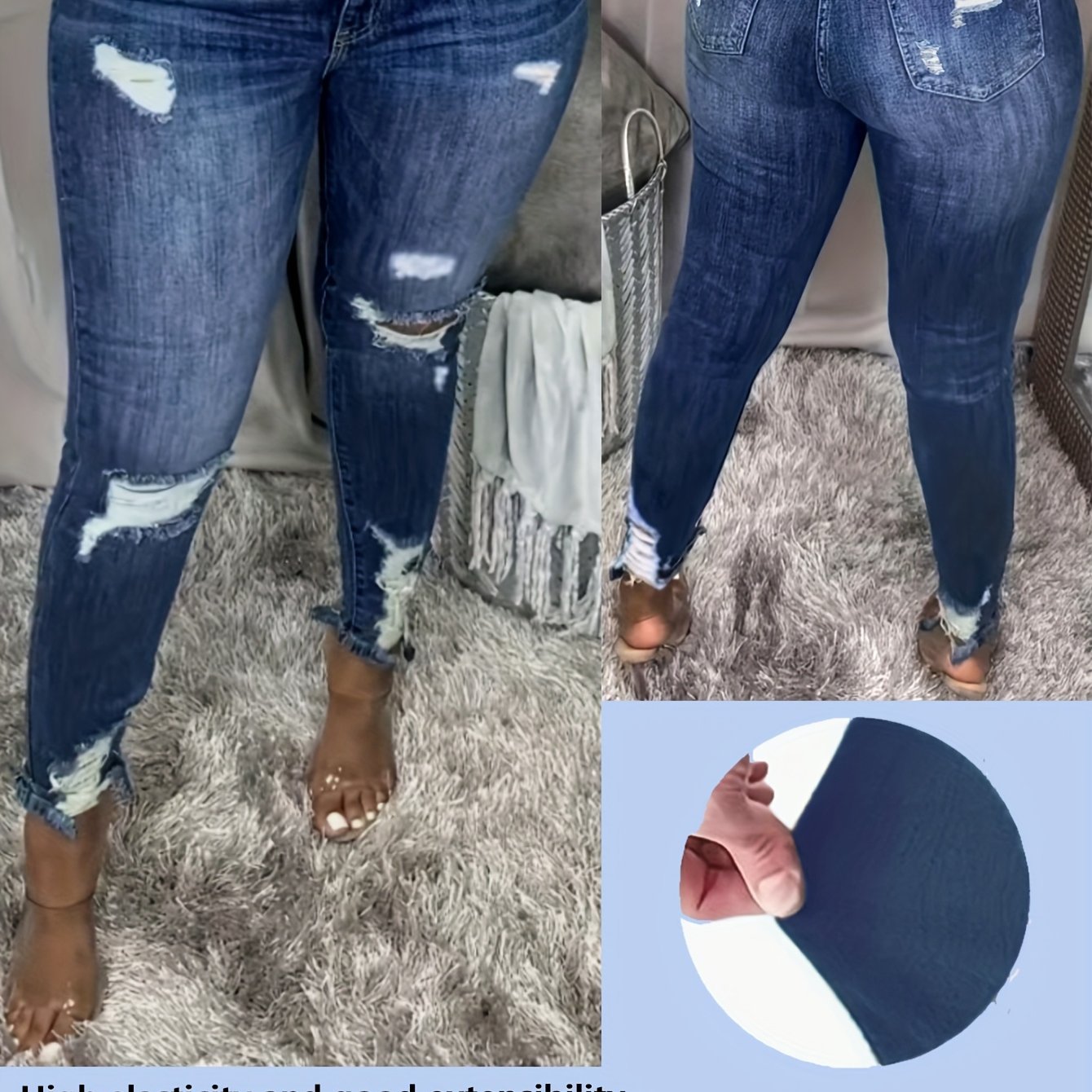 Women's Plus Size High-Waisted Skinny Jeans Ripped Tummy Control All-Season