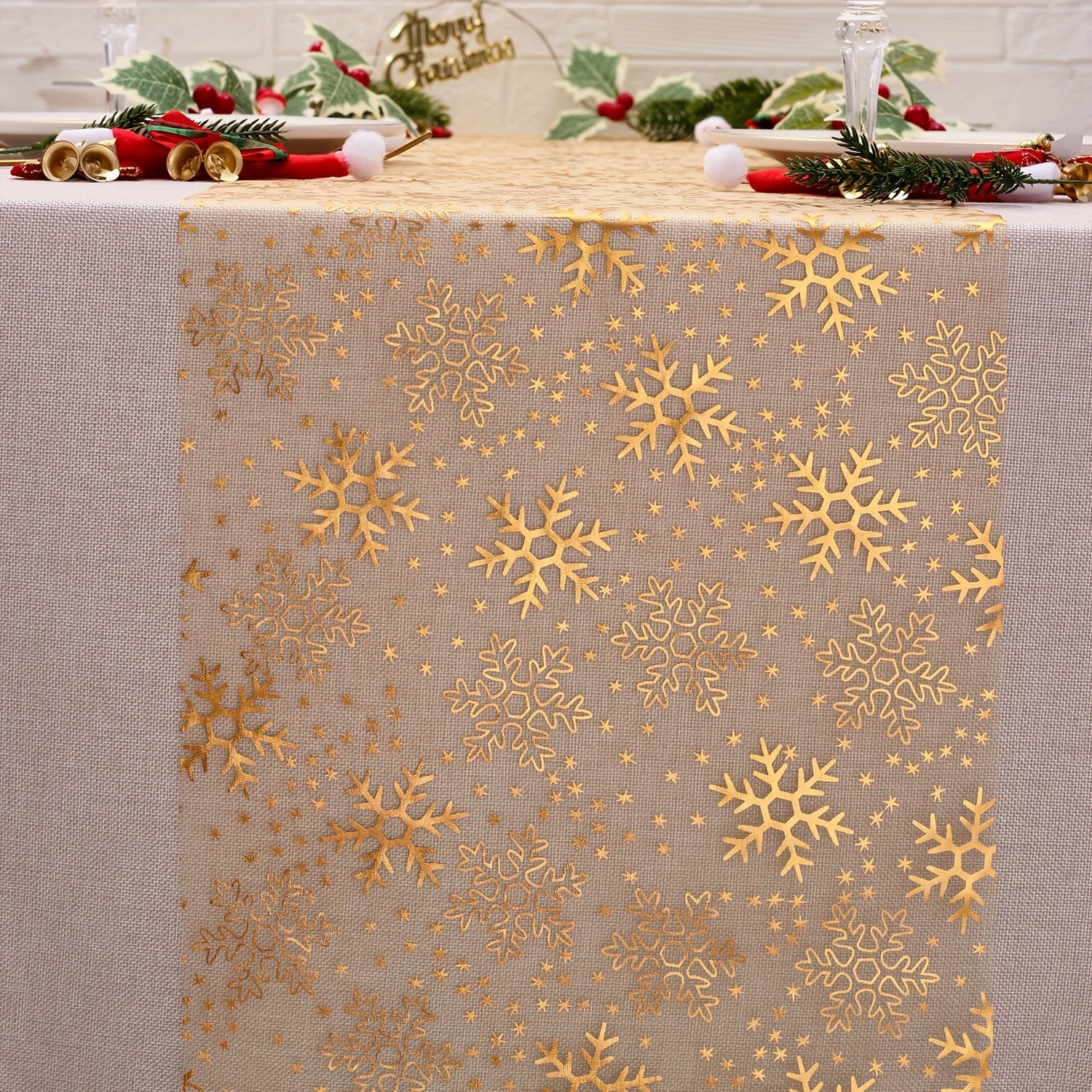 Gold Snowflake Table Runner Festive Christmas Halloween Polyester 28x274 cm