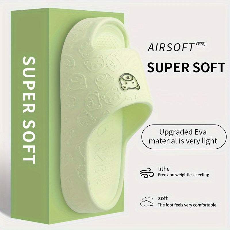 Women's Cartoon Bear Pattern Slip-On Indoor Slides Soft Sole Comfortable House Shoes