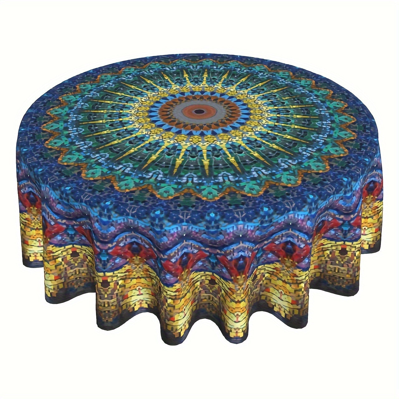 Mantel redondo impermeable de poliéster bohemio con mandala para cocina, comedor y uso exterior