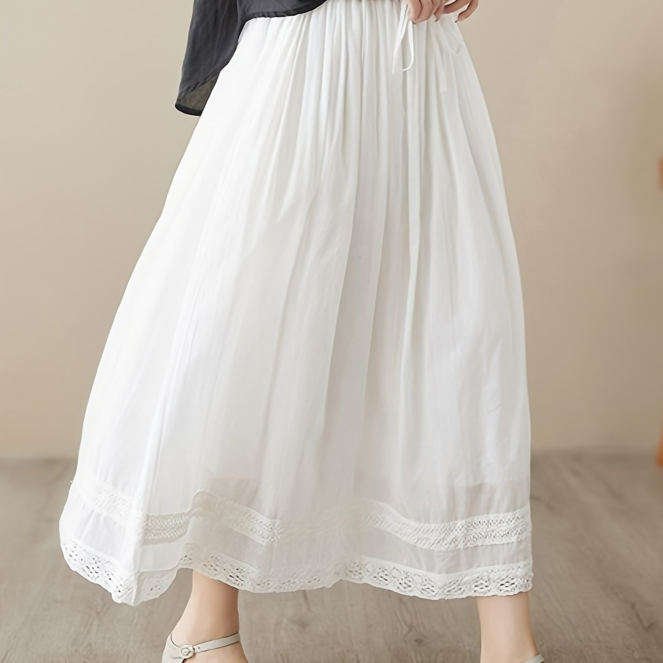 Plus Size Women's Elastic Waist Double Layer Midi Dress Spring Summer