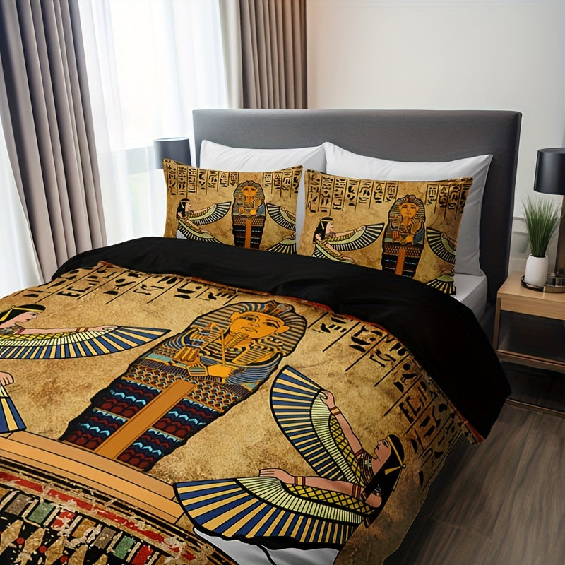 Egyptian Art Duvet Cover Set 3 Pieces Soft Breathable HD Printed Bedding