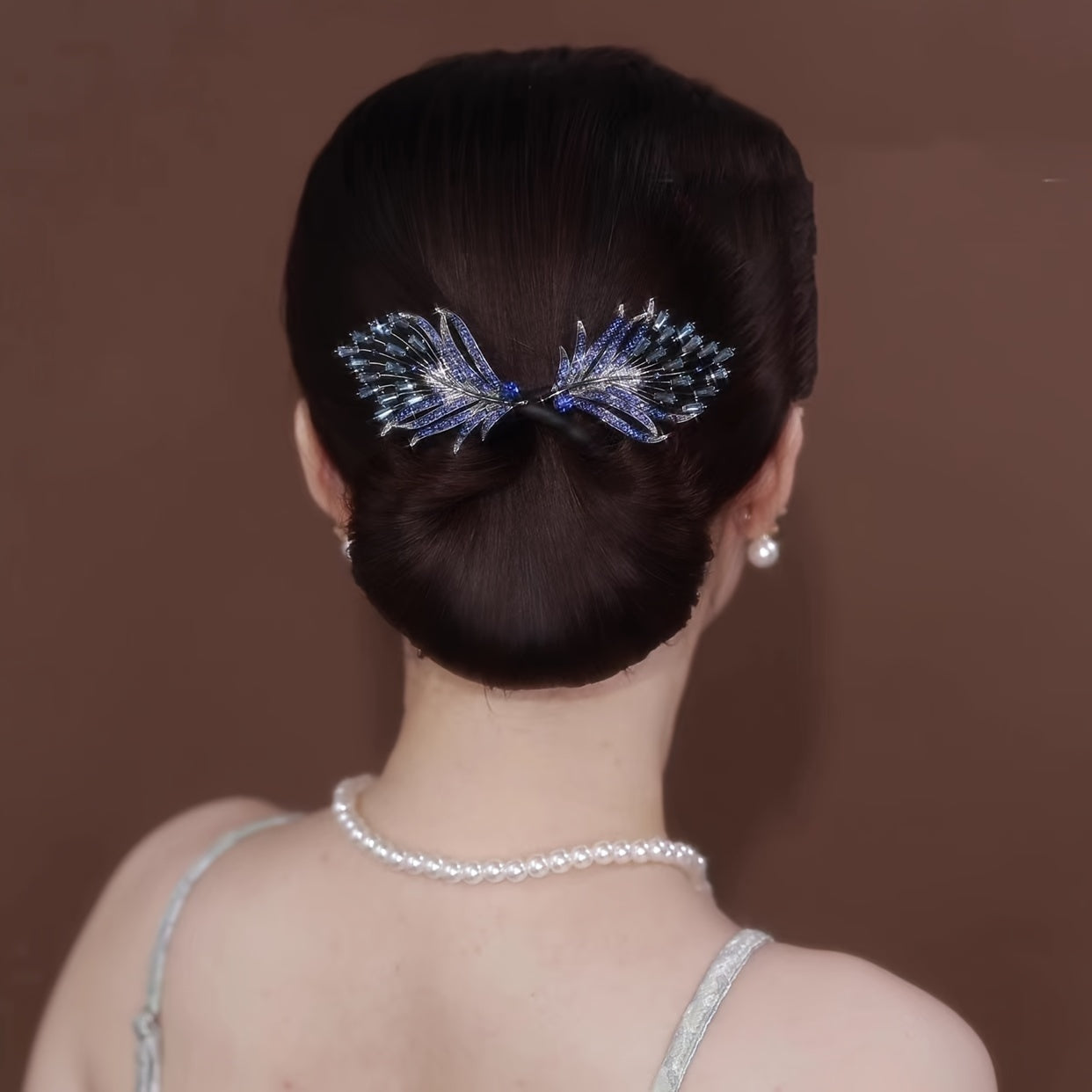 Feathered Twist Hair Clip with Rhinestones and Metal Accents for Bridal Shower
