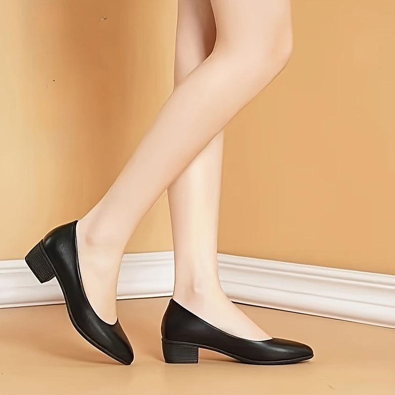 Women's Black Faux Leather Low Heel Work Shoes Comfortable Elegant Stylish