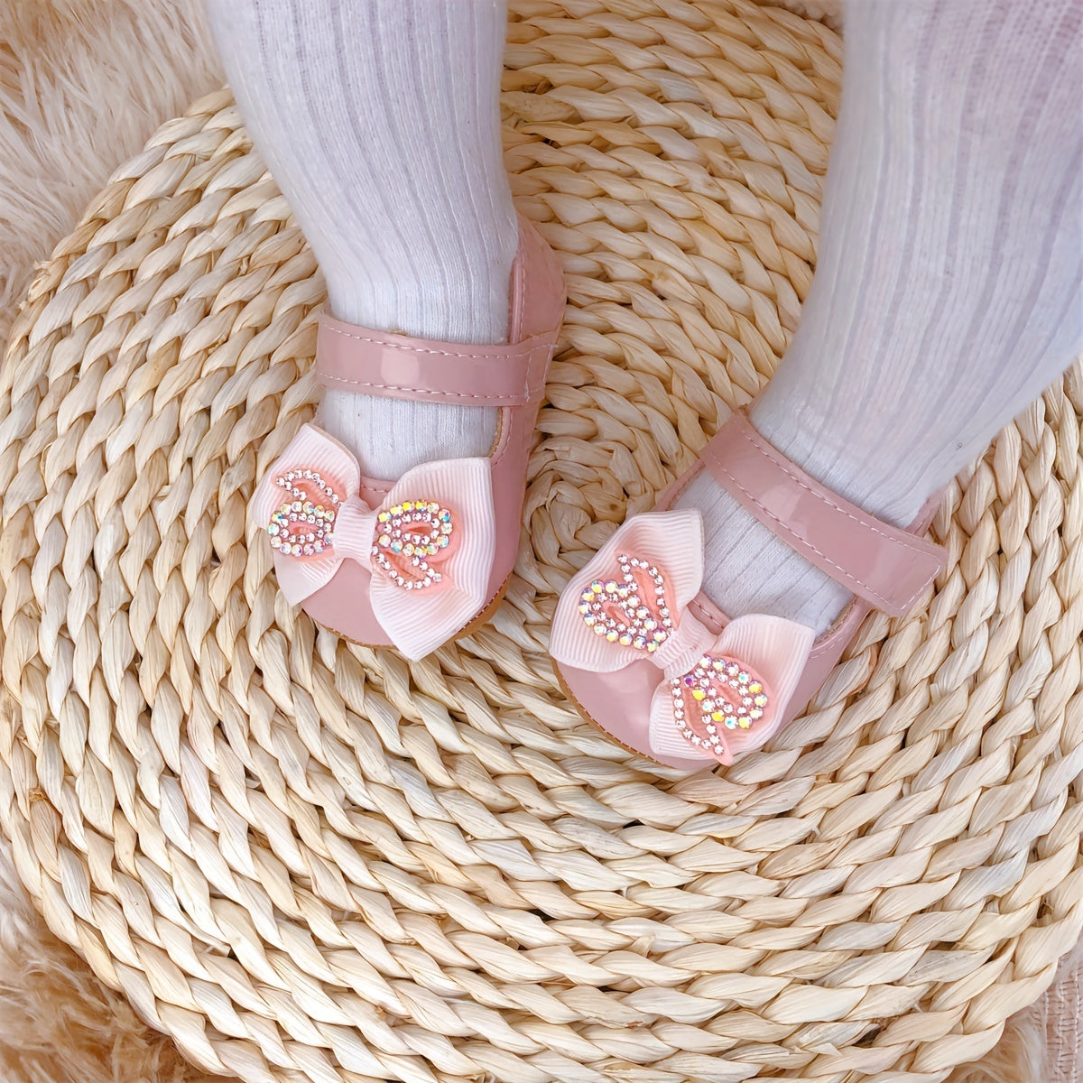 Baby Girls Mary Jane Shoes with Bowknot Non-Slip Flat Soles for Indoor Outdoor Spring Autumn