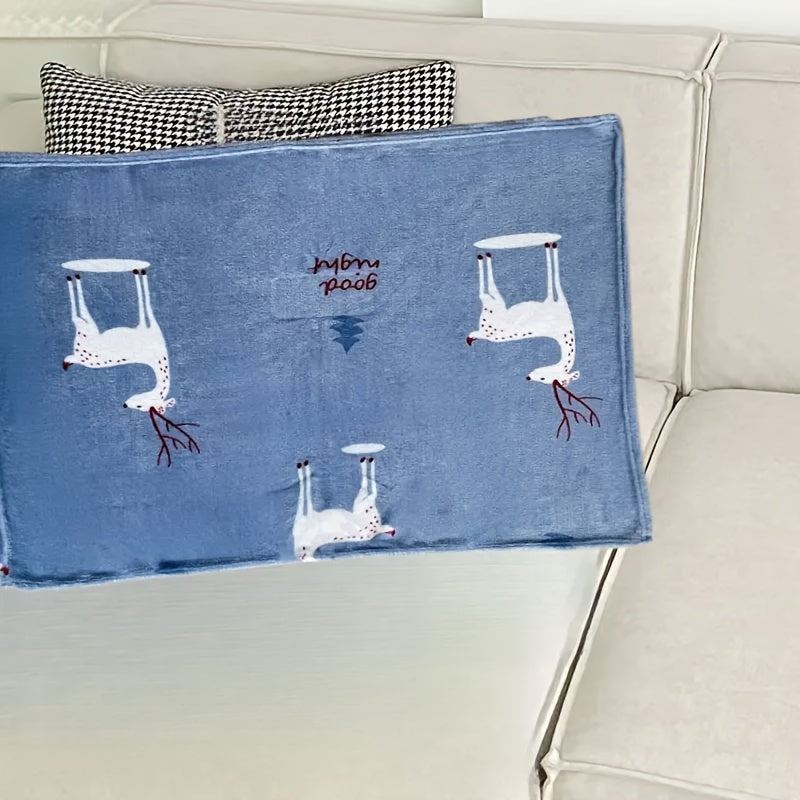 Голубое и белое полосатое одеяло из кораллового флиса с оленями, мягкое и уютное плюшевое для детей и взрослых