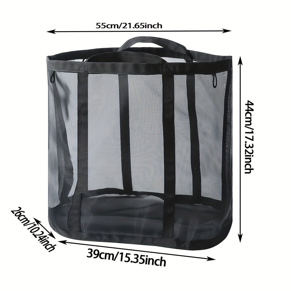 Cesta de lavandería de malla de nylon con asas, plegable, de montaje en pared para almacenamiento de ropa