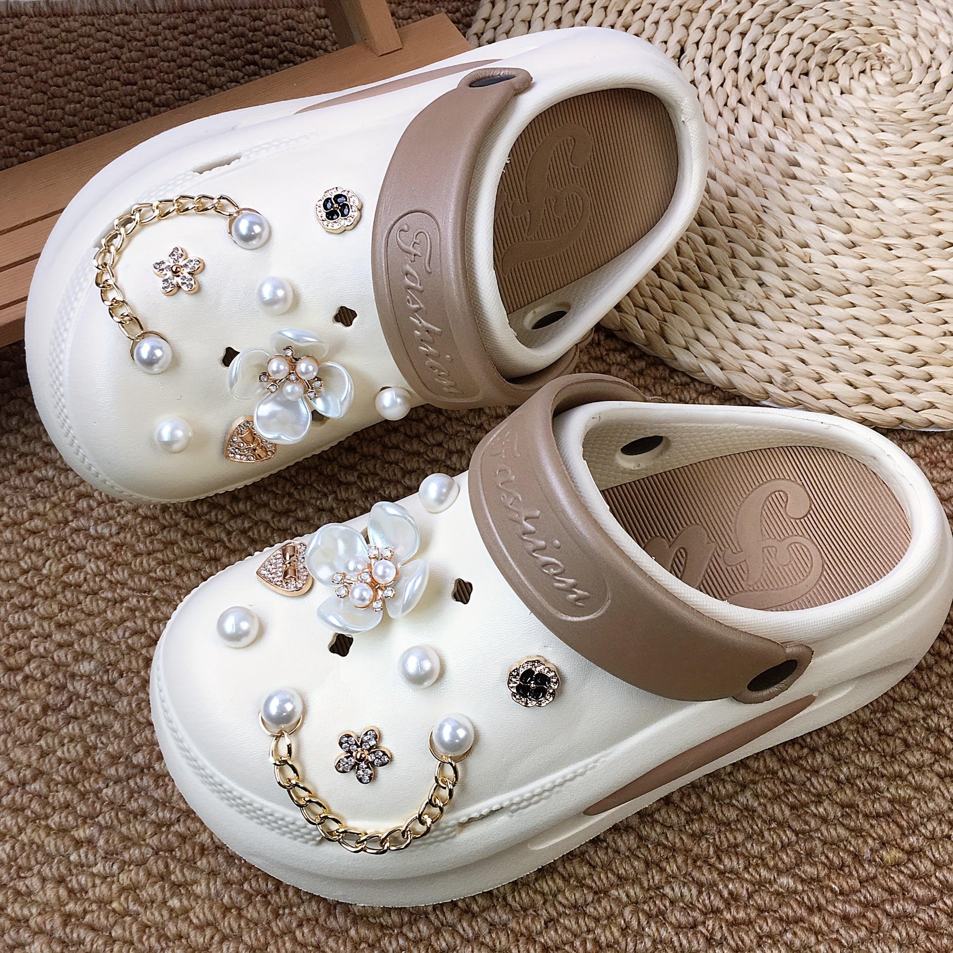 Женские сандалии на цепочке с искусственным жемчугом, летние пляжные EVA шлепанцы