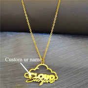 Women's Stainless Steel Necklace with Personalized Name Pendant and Cloud Design for Weddings, Gifts, and Celebrations