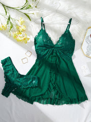 Ayollar uchun polyester to'qilgan uyqu kiyimlari to'plami, sexy dantel bezaklari, bir xil rang, qarama-qarshi dantel tafsiloti, o'rtacha qo'llab-quvvatlash, ko'krak yostiqsiz va qulay cho'ziladigan mato (95% Polyester, 5% Elastan).