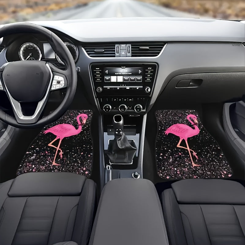 Car Floor Mat Set for Men Women Polyester Flamingo Design Durable Protector