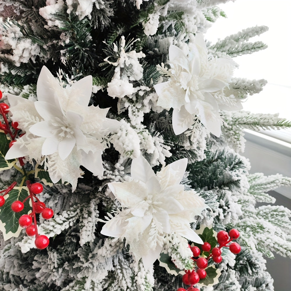 Flores de Navidad con purpurina multicolor, 13.97cm, decoraciones huecas de 3 capas para árbol y corona