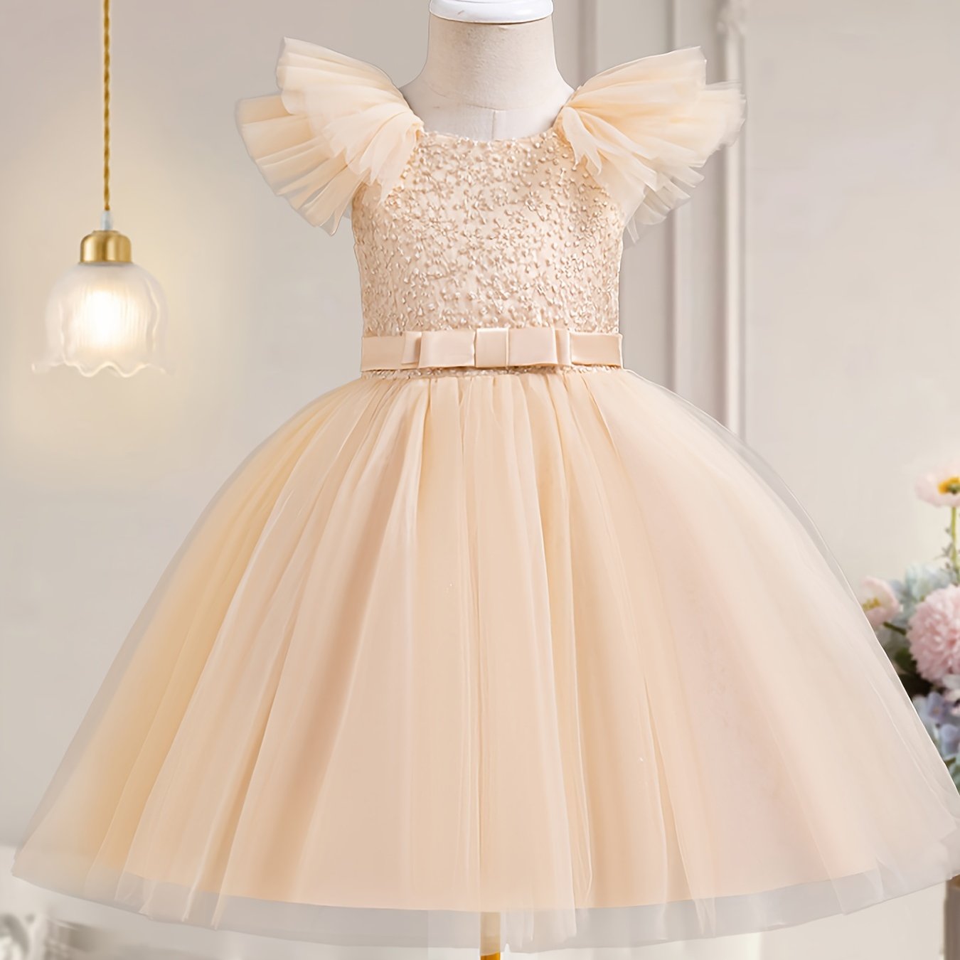 Girls Summer Tulle Tutu Party Dress for Girls with Bow Detail Suitable for Weddings and Birthdays