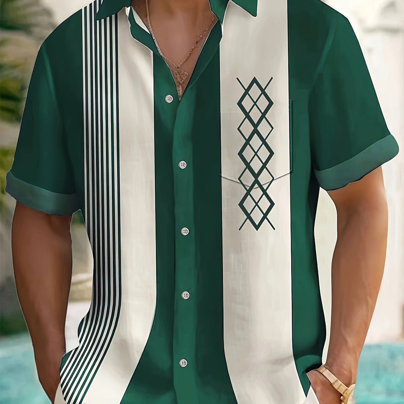 Мужская летняя рубашка с коротким рукавом из ткани с аргайл и полосками для полных мужчин