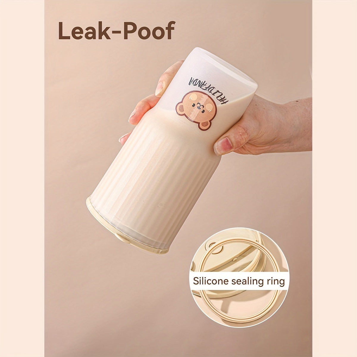 650ml Plastic Water Bottle for Kids and Adults Leak-Proof Portable Cute Bear Design