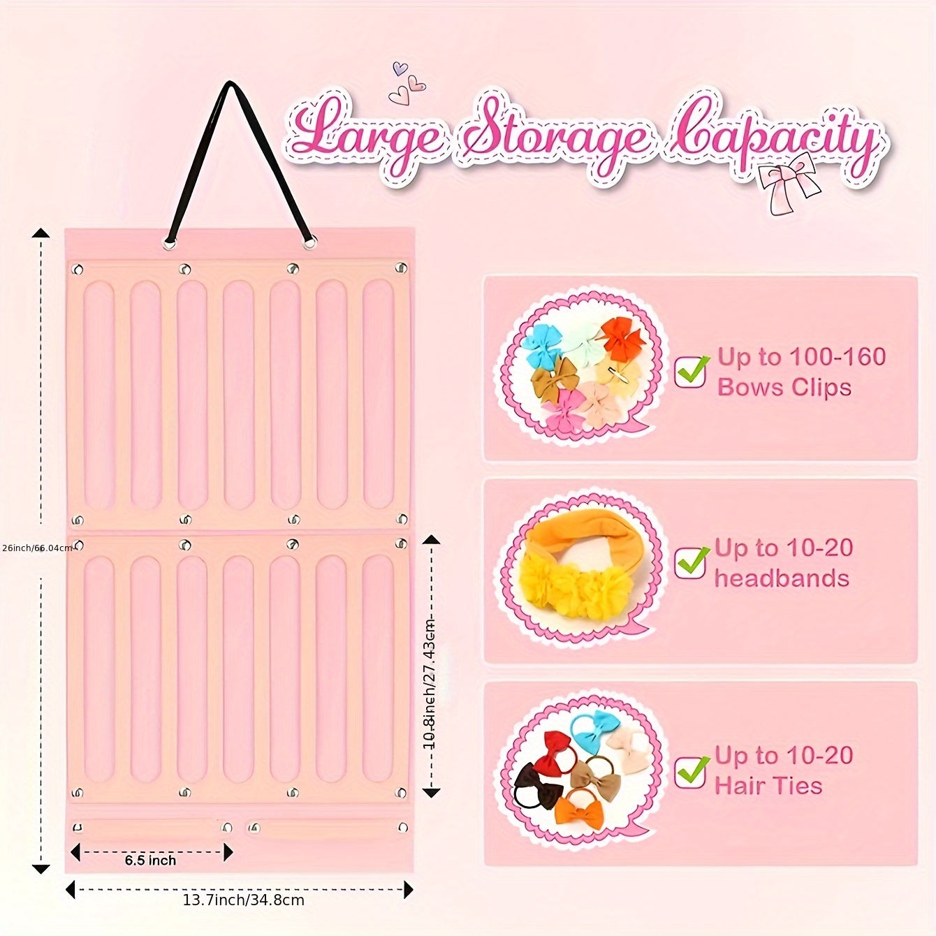 Organizador colgante de diadema de fieltro con lazo, almacenamiento extra grande para accesorios de cabello