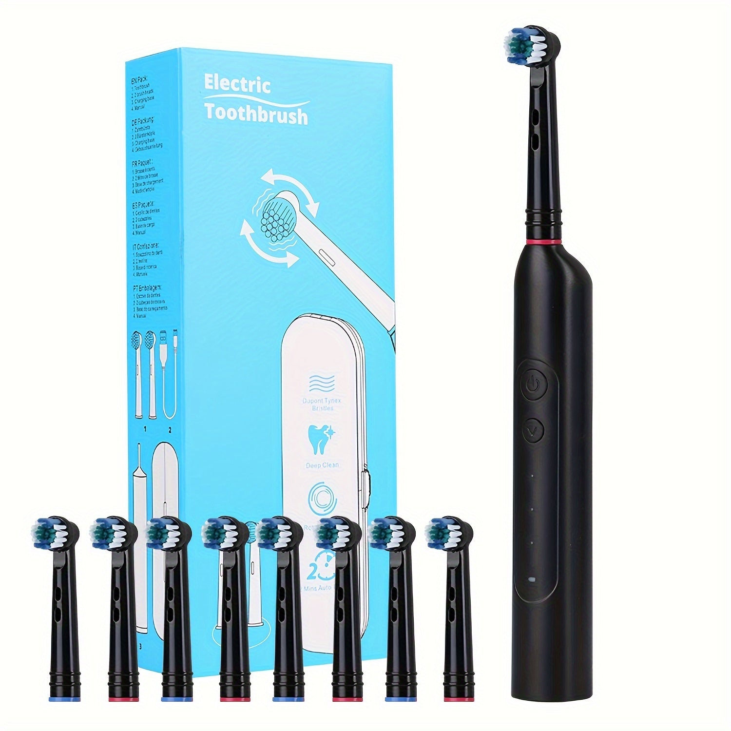 Electric Toothbrush with 8 Brush Heads, 3 Rotation Modes, USB C Charging, Shower Safe