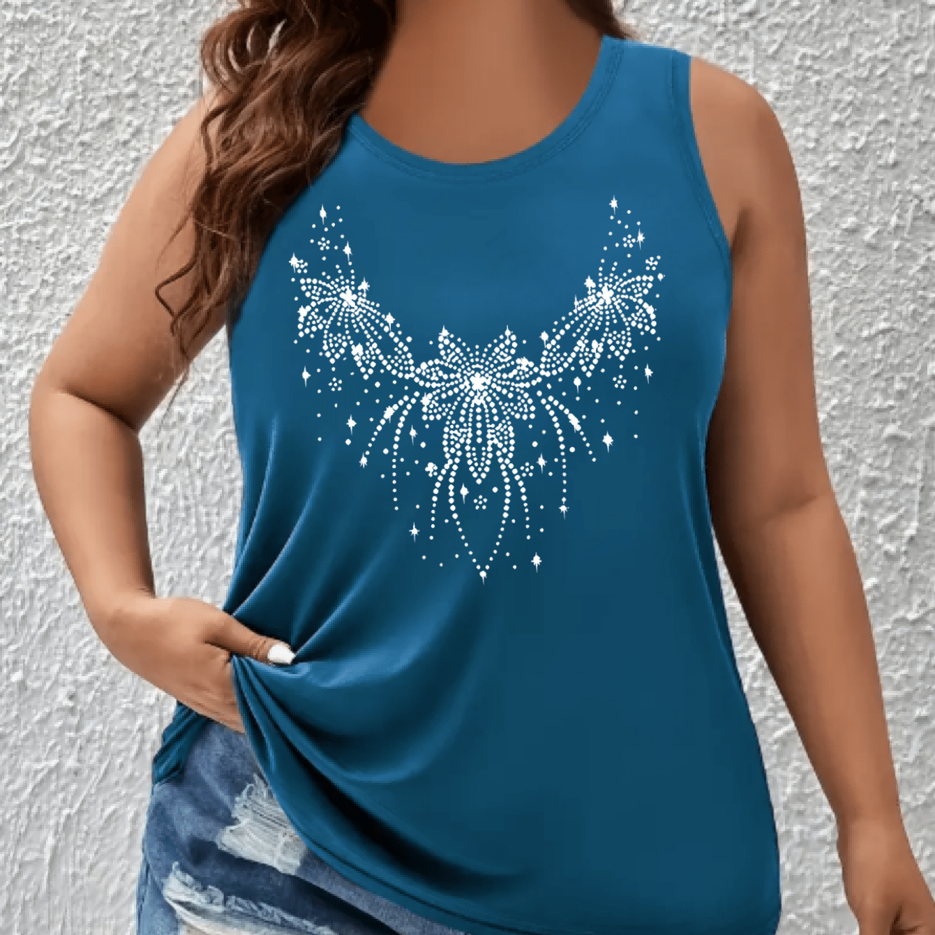 Plus Size Women's Off-Shoulder Vest Top Geometric Print Sleeveless Shirt Summer Breathable Stretch