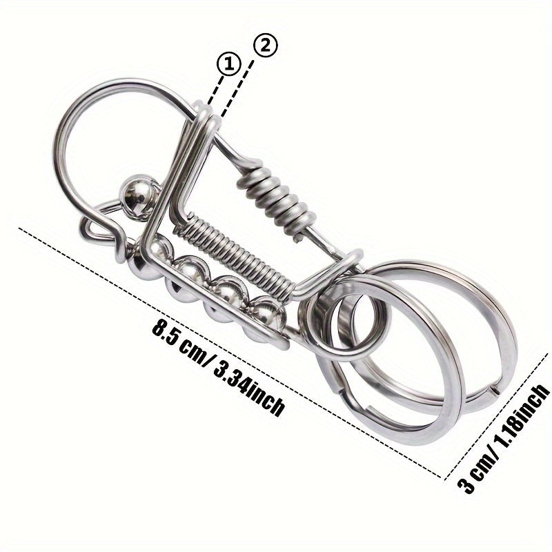 Men's Stainless Steel Keychain with Engraved Bead and Mechanical Buckle