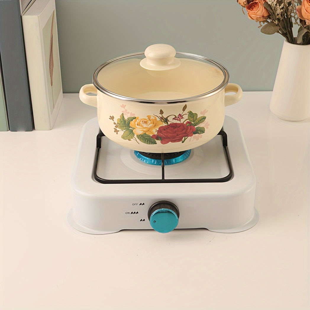 Set of 3 Enamel Cookware with Glass Lids for Soups and Stews Gas Stove Compatible