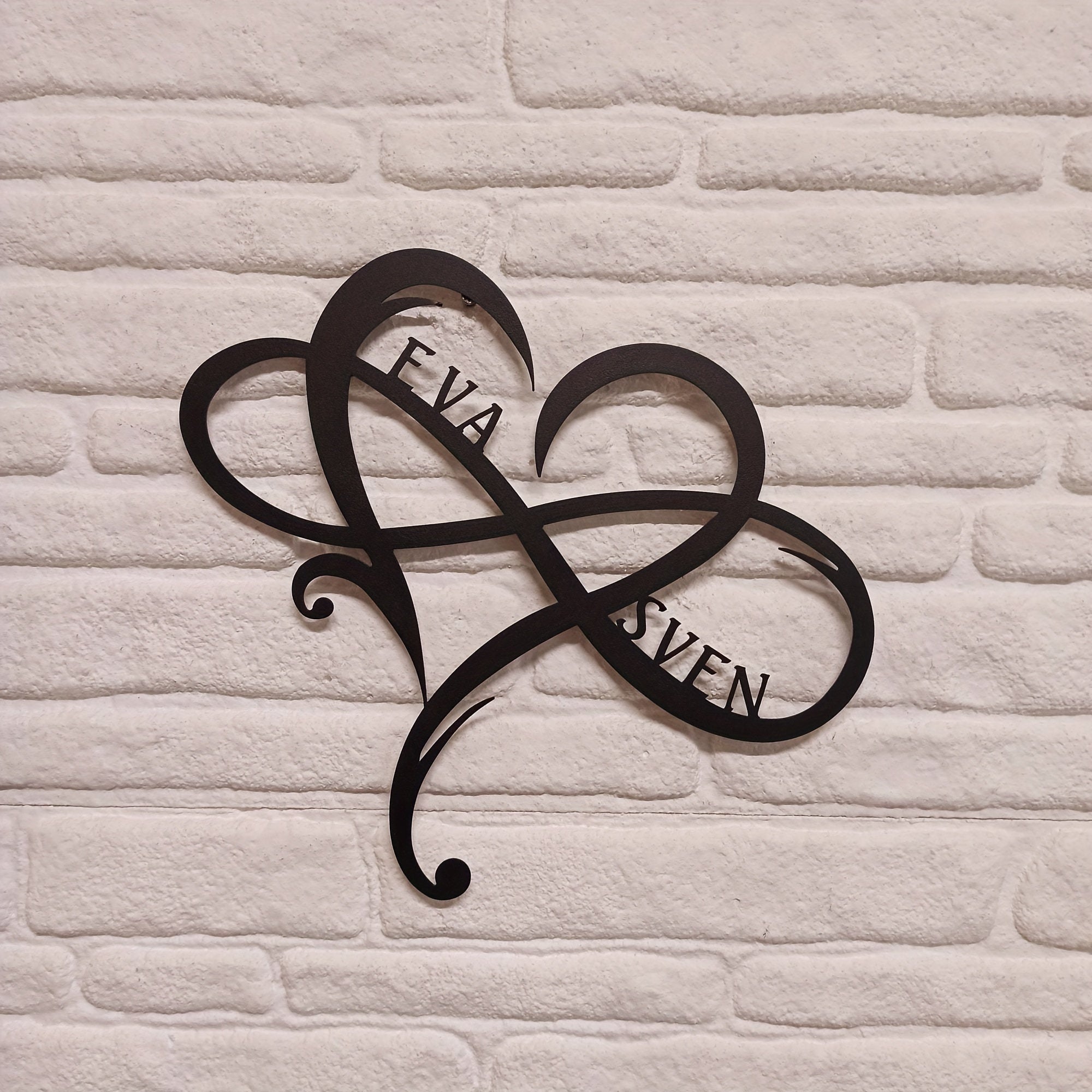 Personalized Metal Infinity Heart Wall Art with Custom Names for Wedding or Anniversary Decor