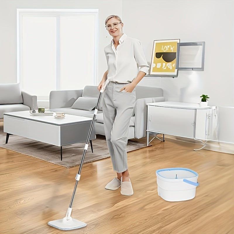 Hands-Free Rotating Mop and Bucket Set with Microfiber Pads for Wet and Dry Cleaning