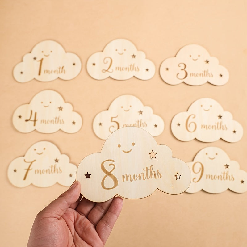 Set of 8 Milestone Cards for Baby Growth and Pregnancy Journey with Wooden Birth Sign and Photo Props