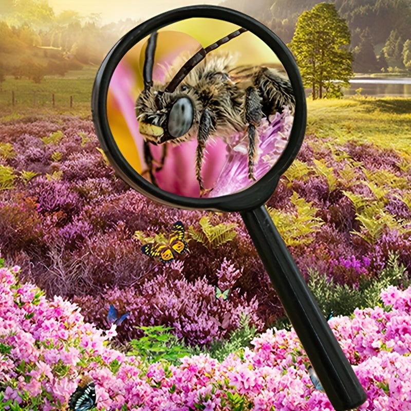 Handheld Magnifying Glass Plastic Handle Acrylic Benzene Transparent Lens Black 50mm