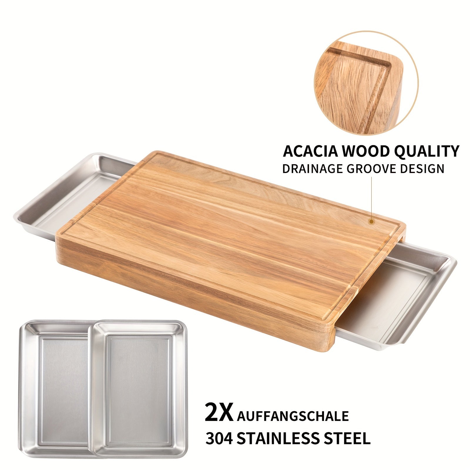 Large Bamboo Cutting Board with Pull-Out Drawers, Non-Slip Surface