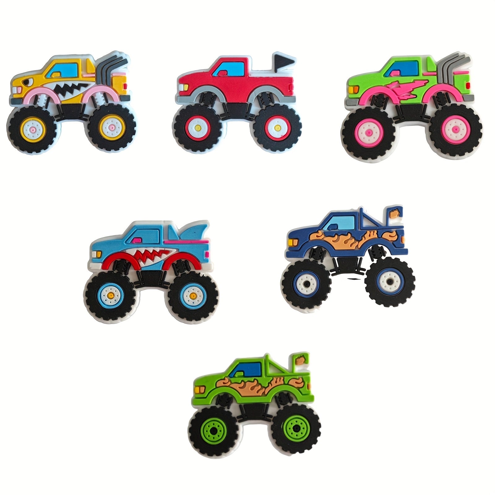 16 Pieces Monster Truck Shoe Charms PVC Cartoon Vehicle Decor Accessories for Sandals