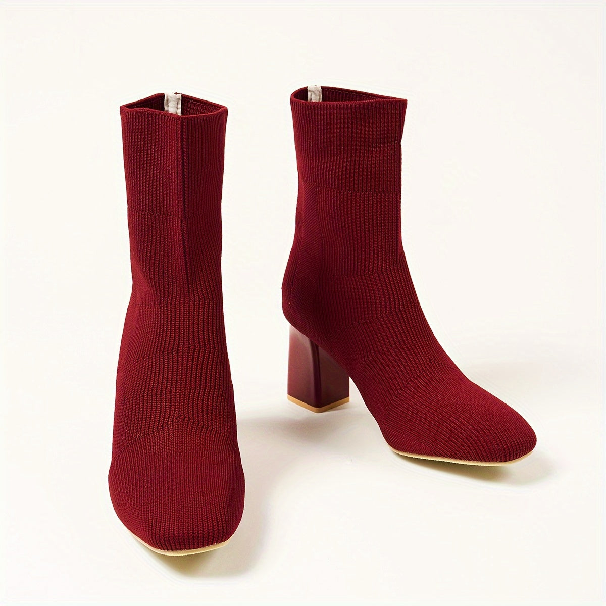Women's Knitted Slip-On Boots with Chunky Heel and Point Toe