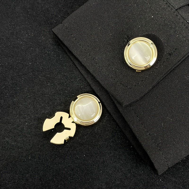 Opal Cufflinks for Men Geometric Round Copper Jewelry for Gift Occasions