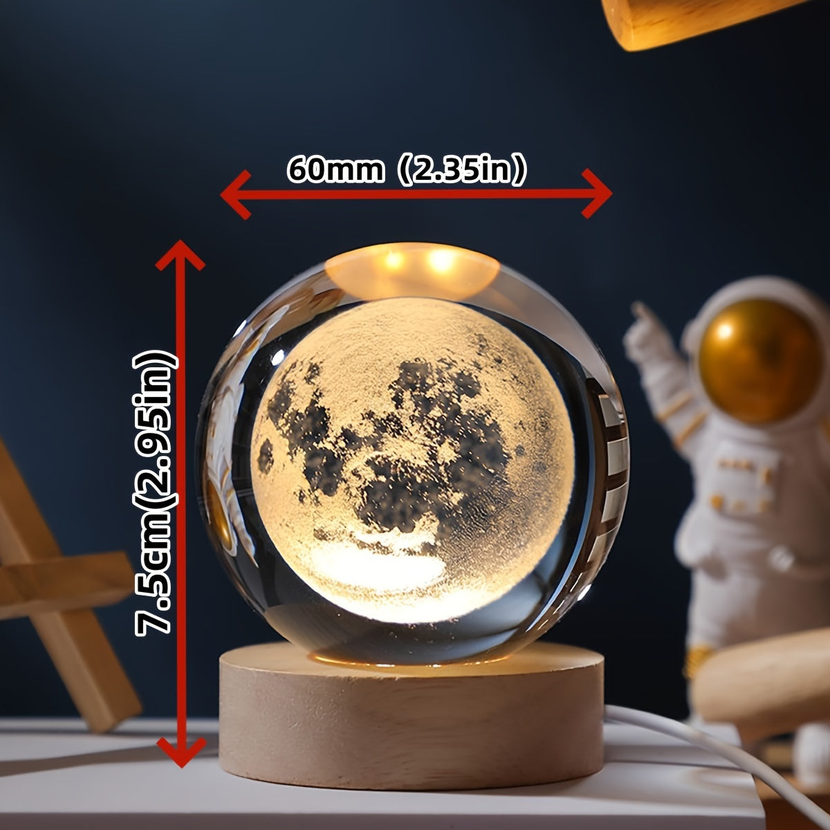 Lámpara de noche de cristal grabado en 3D con láser, sistema solar Saturn USB, regalo decorativo
