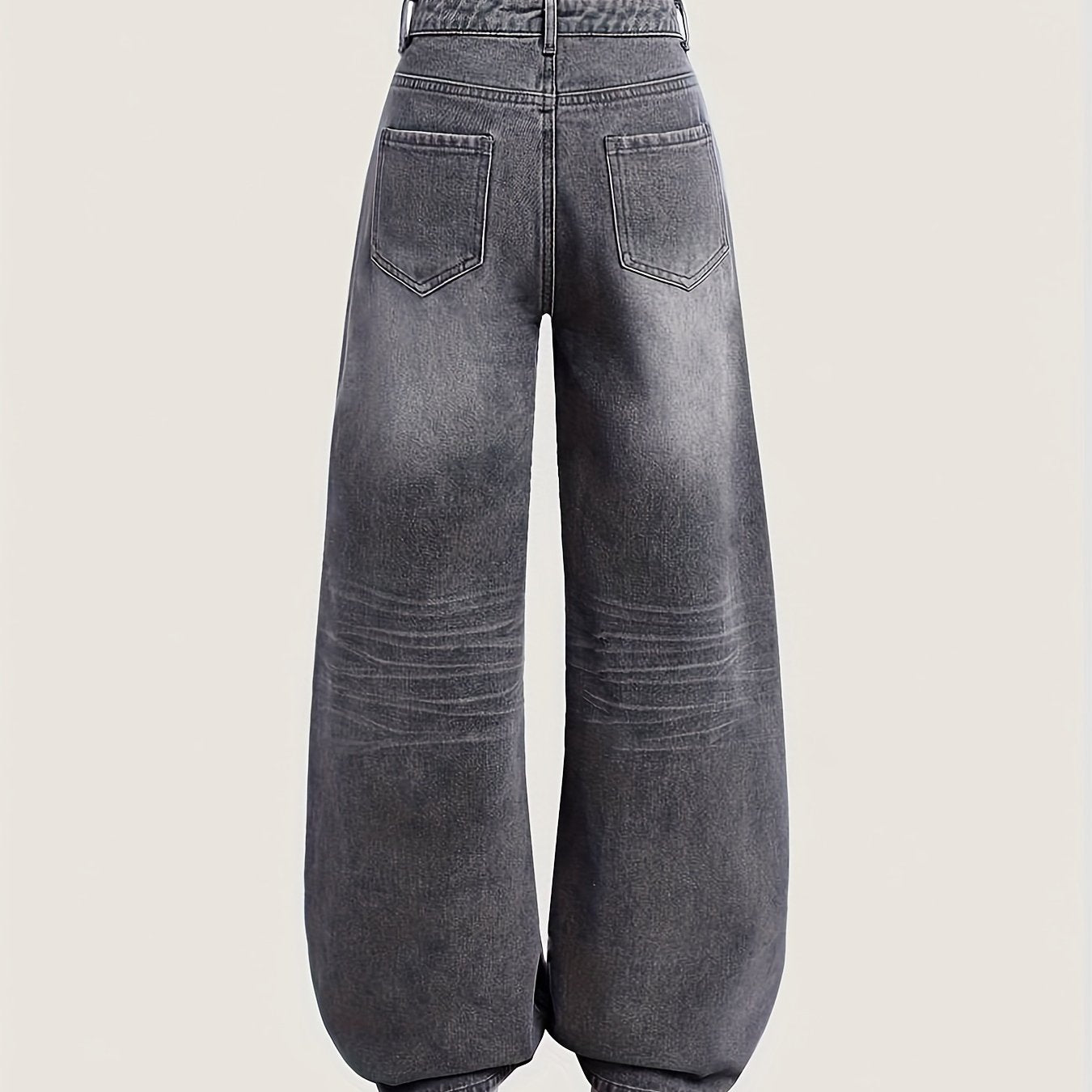 Teen Girls Grey Wide Leg Denim Pants with Elastic Waist for Casual and School