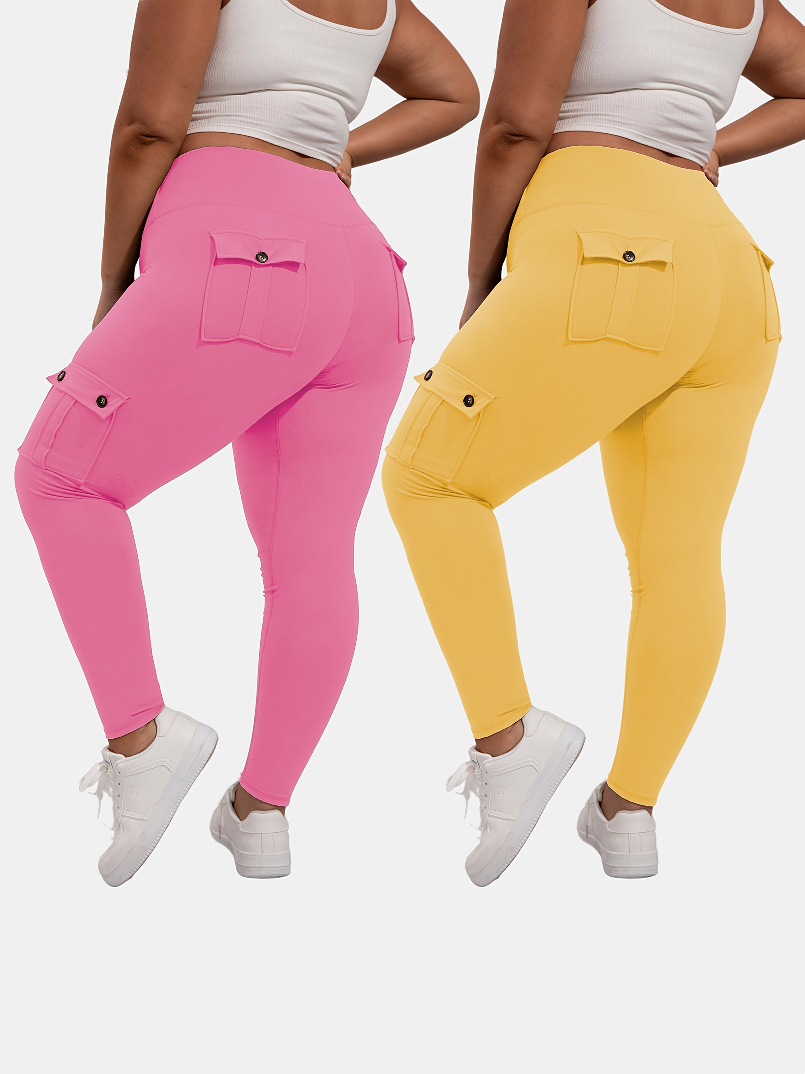 Ayollar uchun sport legginslari yuqori bel, qorin nazorati, namlikni olib tashlovchi, yugurish va yoga uchun, qora, 2 ta paket