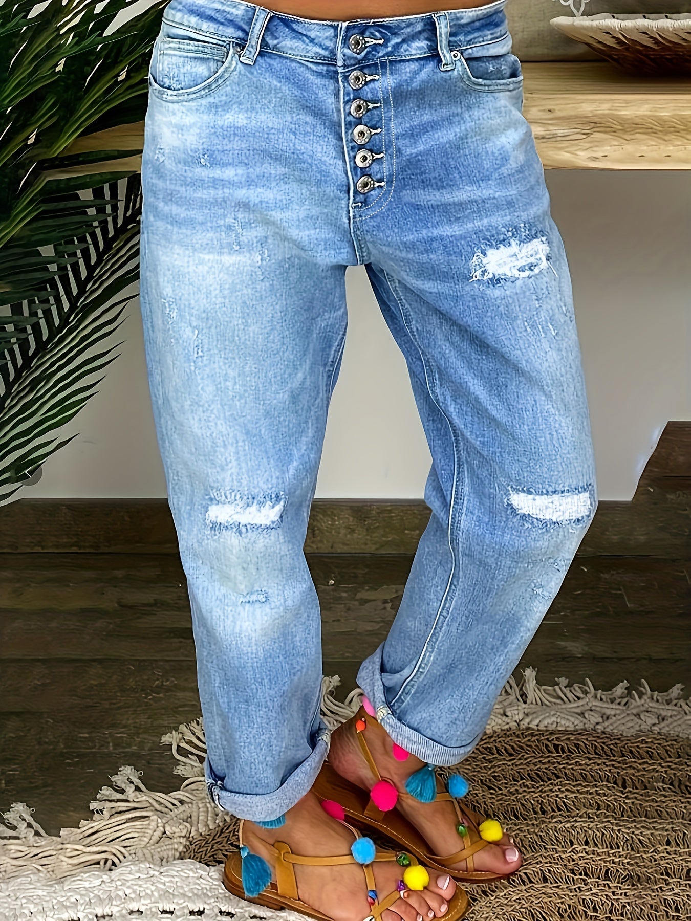 Women's Retro Boot-Shaped Slit Jeans Plus Size Straight Leg Denim