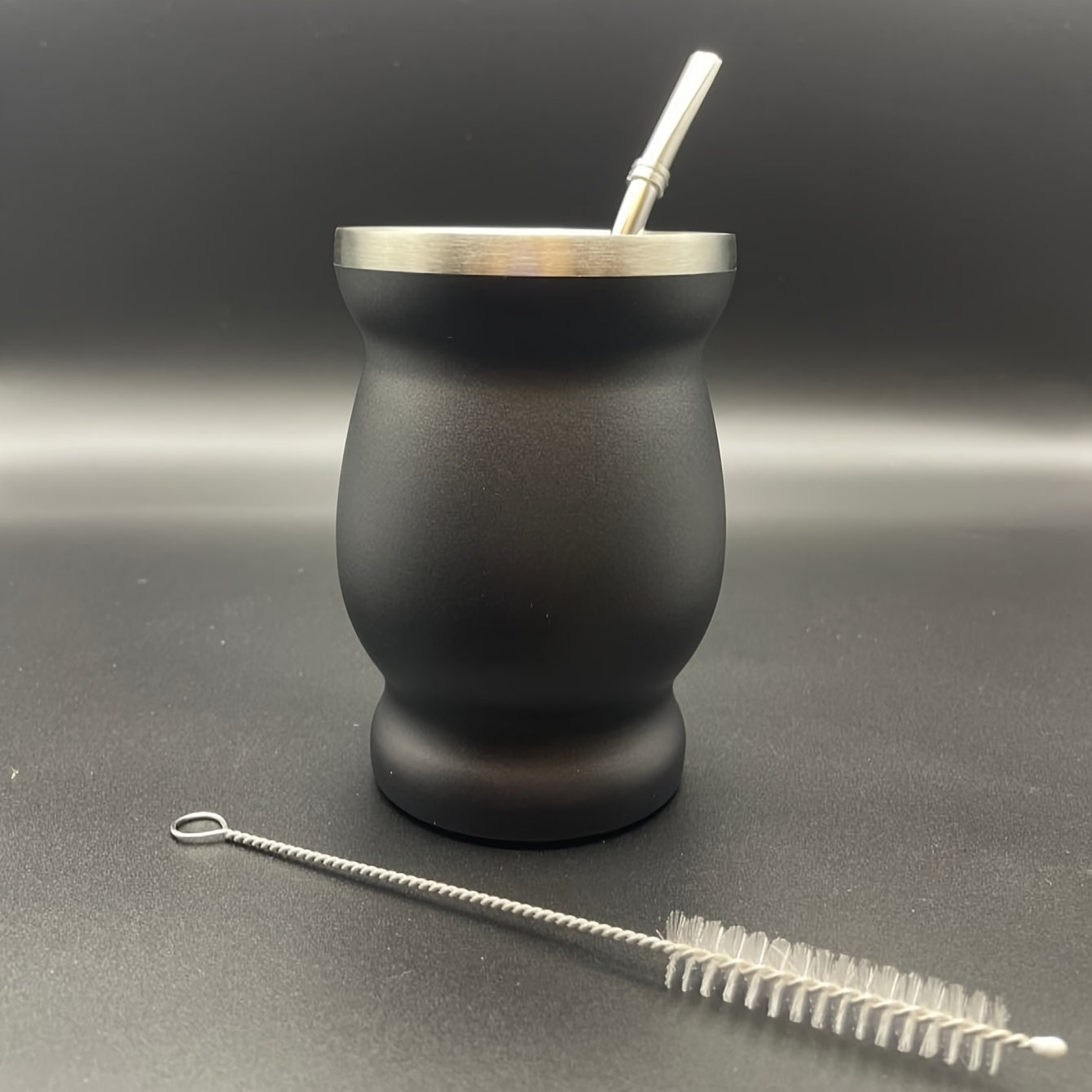 Set of 3 Stainless Steel Double-Walled Yerba Mate Cups with Straws 8oz Pink Marble