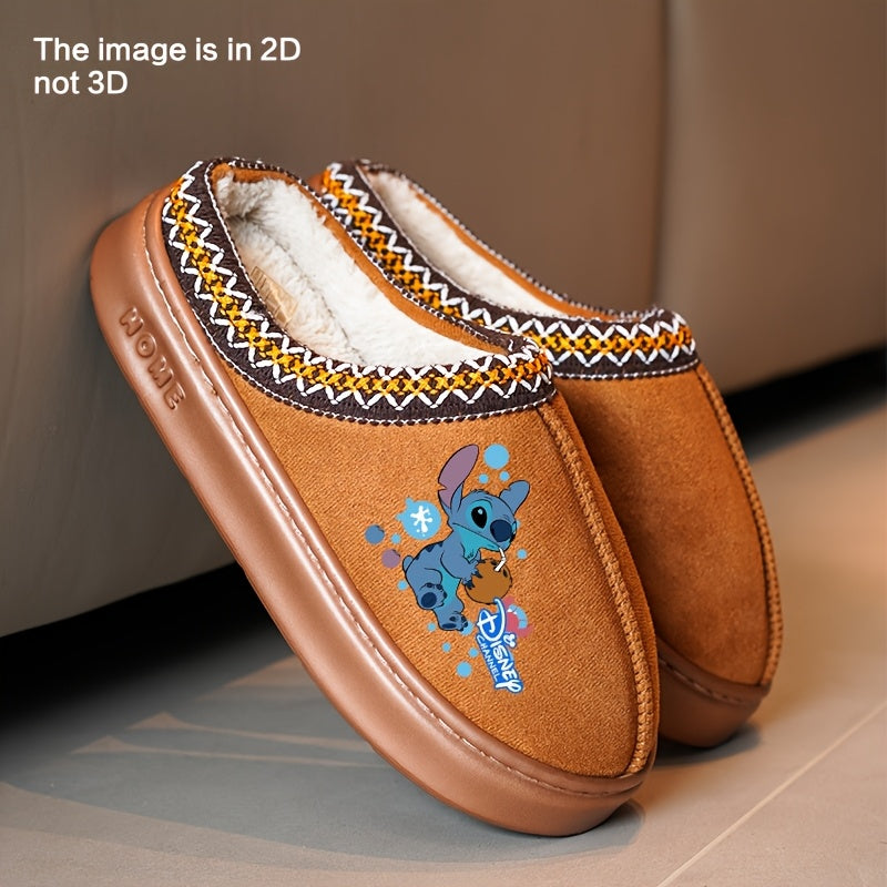Unisex Plush Slippers Warm Fleece Cartoon Print Non-Slip Indoor Shoes
