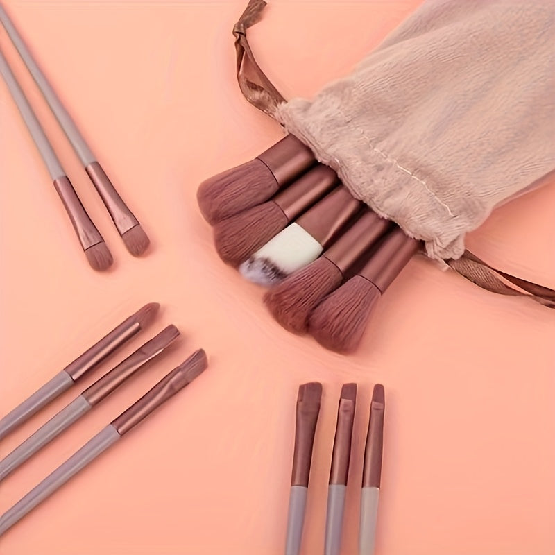 Women 13pc Makeup Brush Set Synthetic Bristles Travel Pouch All Skin Types
