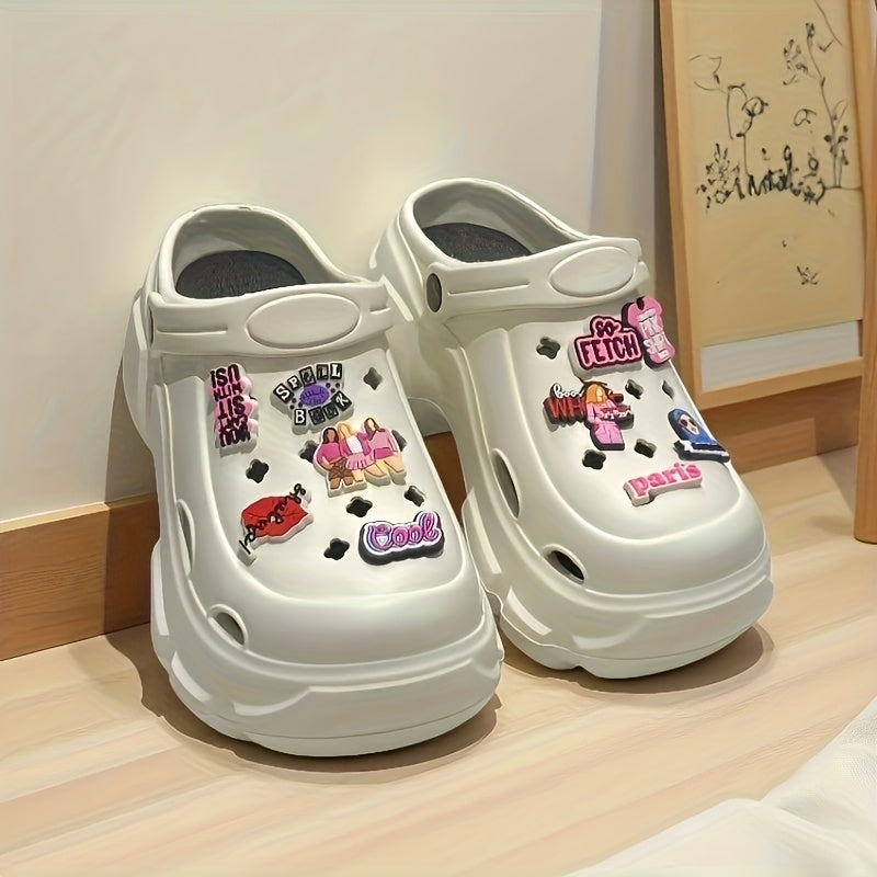 Ladies Summer Hole Shoes with English Illustration and Replaceable Accessories
